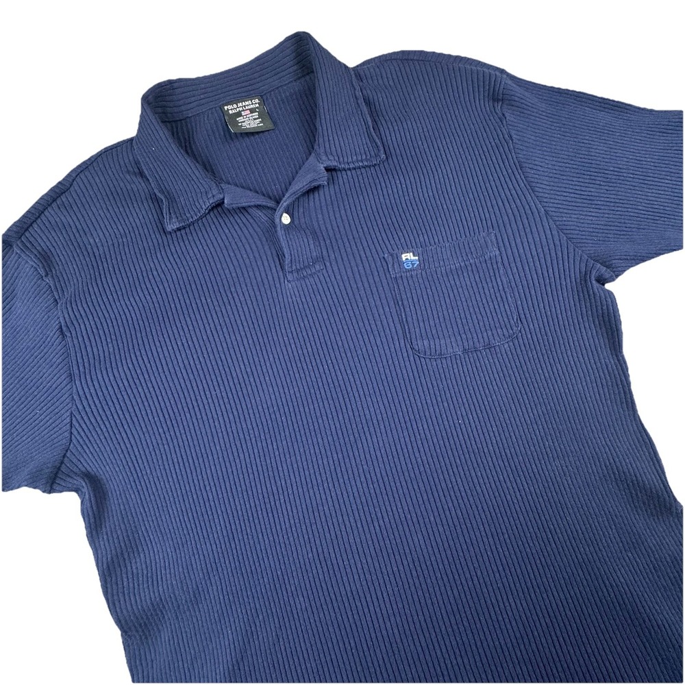 Vintage Polo Ralph Lauren 67 Jeans Shirt Co Men L Stretch Made in USA Blue Rugby